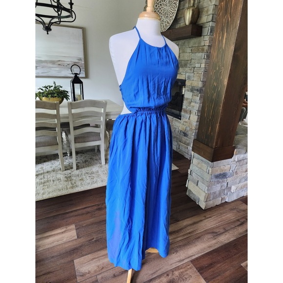 Gianni Bini Dresses & Skirts - Gianni Bini Royal Blue Halter Cut-Out‎ Maxi Dress Open Tie Back Small